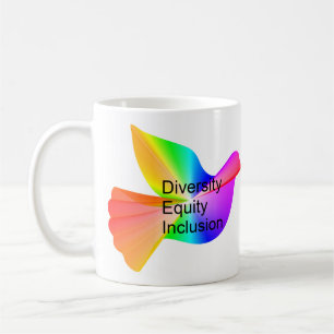 Caneca De Café Diversidade Equidade Inclusão com pomba de paz arc