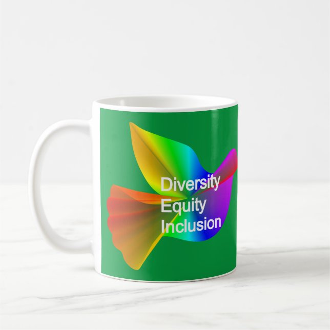 Caneca De Café Diversidade Equidade Inclusão com pomba de paz arc (Esquerda)