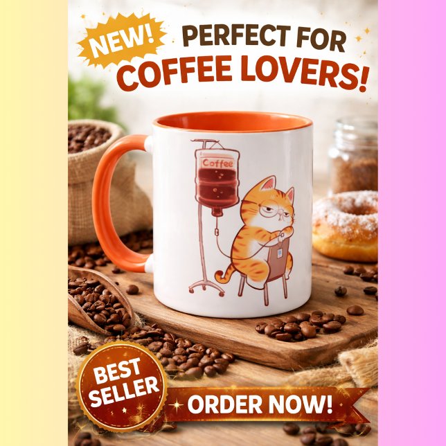 Caneca de café divertida com gato laranja dormindo (Criador carregado)