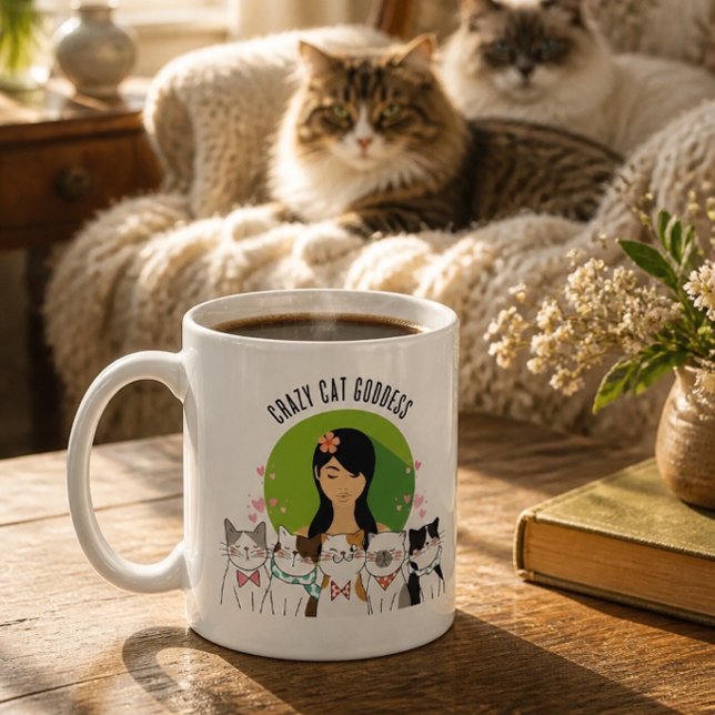 Caneca De Café Divertida Deusa do Gato Louca (Criador carregado)