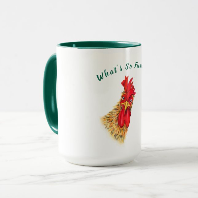 Caneca de Café Divertida Galo Surpreso - Texto Per (Frente Esquerda)