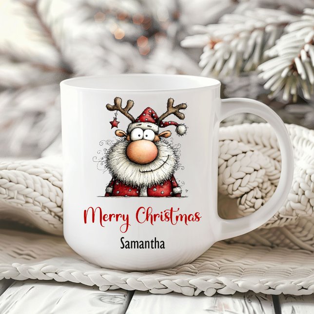 Caneca de Café Divertida Papai Noel Cartoon Capric (Whimsical Cartoon Santa Claus Funny Coffee Mug)