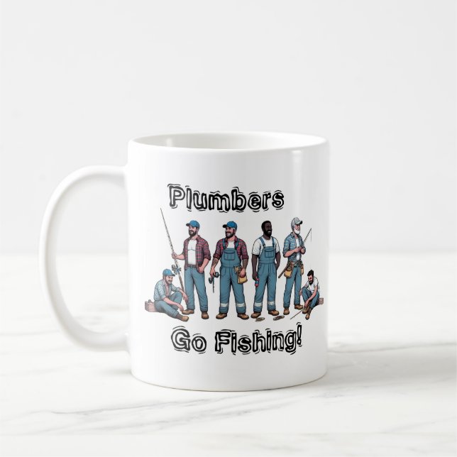 Caneca De Café DIVERTIDO AZUL/BRANCO ''Encanadores Vão Pescar'' (Esquerda)