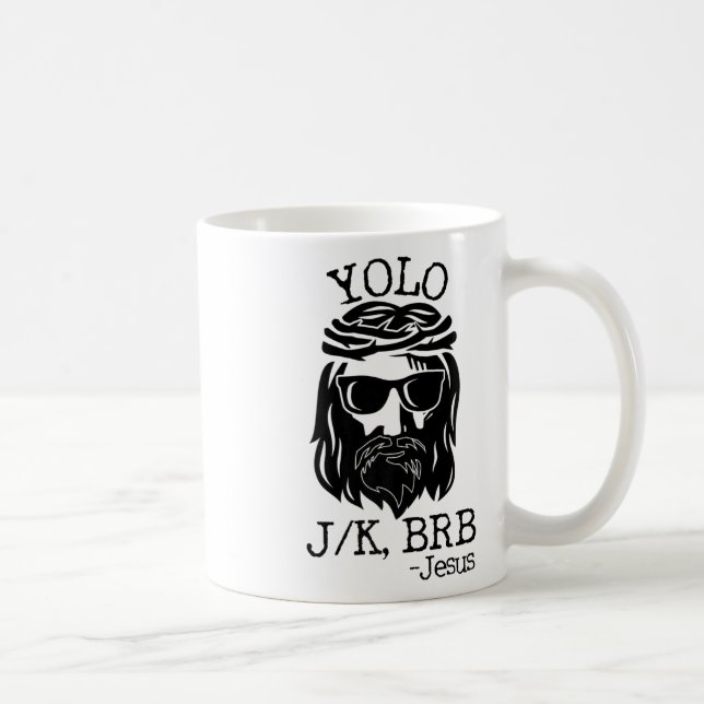 Caneca De Café Divertido Jesus Páscoa Yolo Jk Brb Texting (Direita)