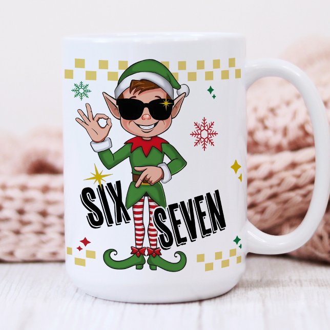 Caneca De Café Divertido Seis Sete 67 6 7 Meme Natal Elfo Feriado (Six seven 67 funny meme trending retro Xmas santa's elf holiday humor Christmas coffee mug gift)