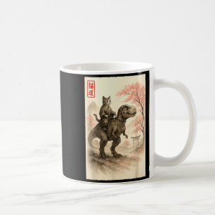 Caneca De Café Divertido Sumi-e Kawaii Gato Montado Dinossauro Ja