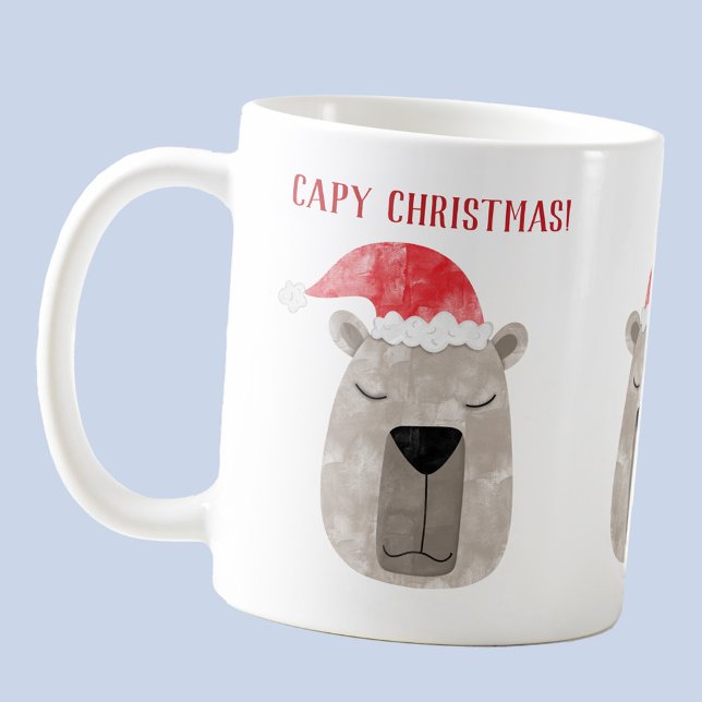 Caneca De Café Divertimento Capybara Santa Hat Natal (Fun capybara Santa hat custom text Christmas coffee mug)