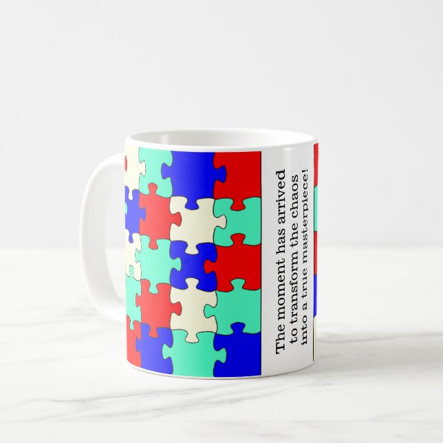Caneca De Café Divertimento Inspiracional, peças de Quebra-cabeça (Frente Esquerda)