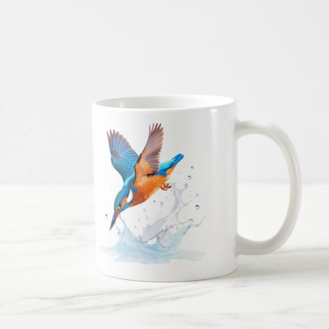 Caneca De Café Diving Kingfisher Vibrant Wildlife Art (Direita)