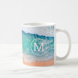 Caneca De Café DIY White Monogram in Circle, Beach Waves, Vs 2