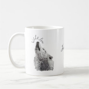Caneca De Café Dizendo Tipografia Moderna Lobo Uivando Selvagem &