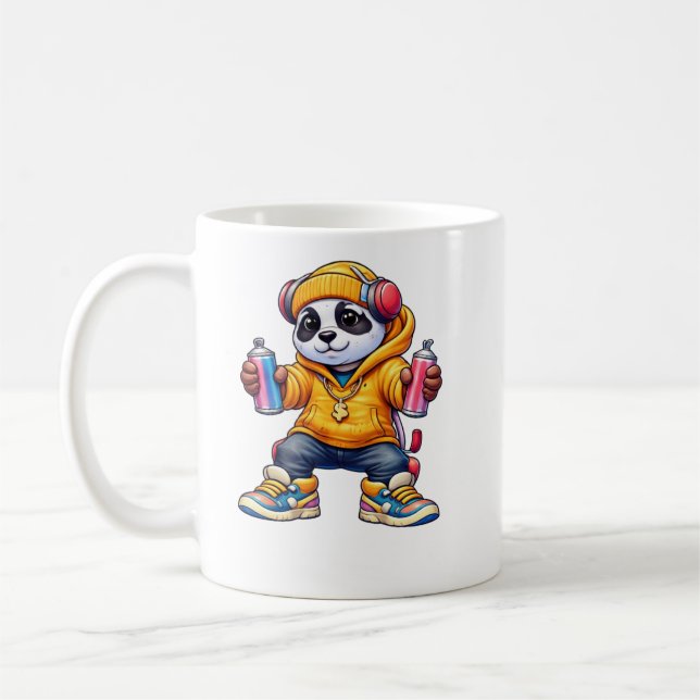 Caneca De Café DJ Panda Street Art – Headphones & Spray Cans (Esquerda)