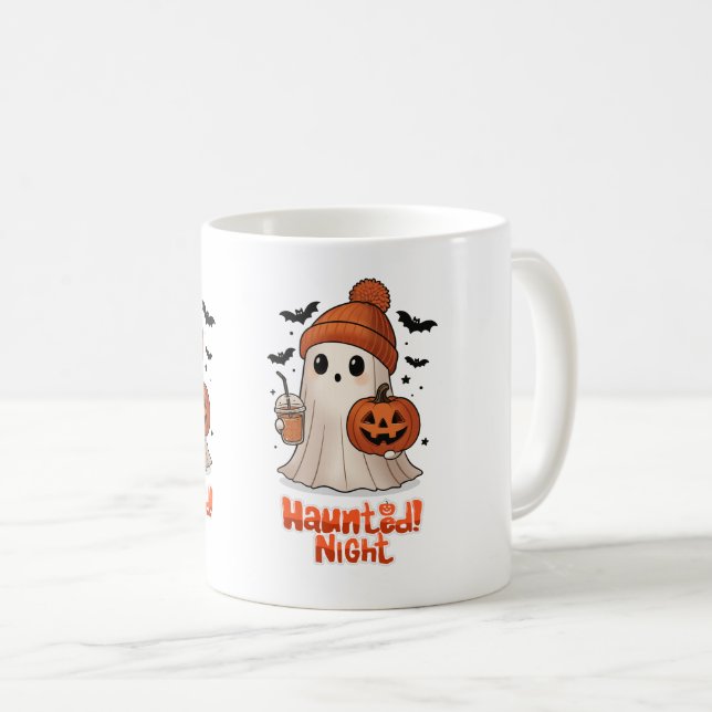 Caneca de Café do Dia das Bruxas com Fantasma Fofo (Frente Esquerda)