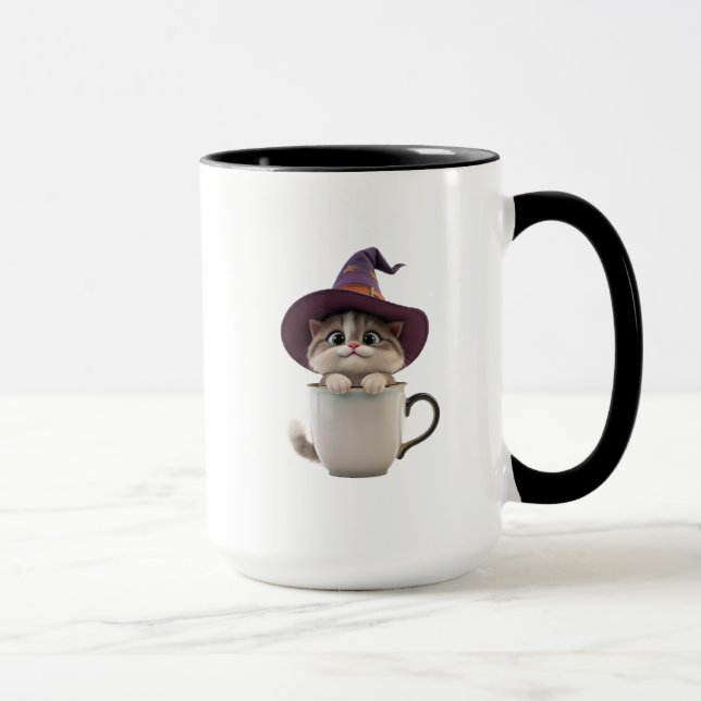 Caneca de Café do Dia das Bruxas com Gato Bruxa Fo (Direita)