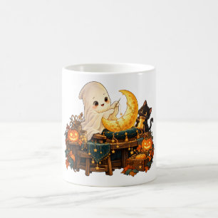Caneca de Café do Dia das Bruxas Lua Dourada Costu