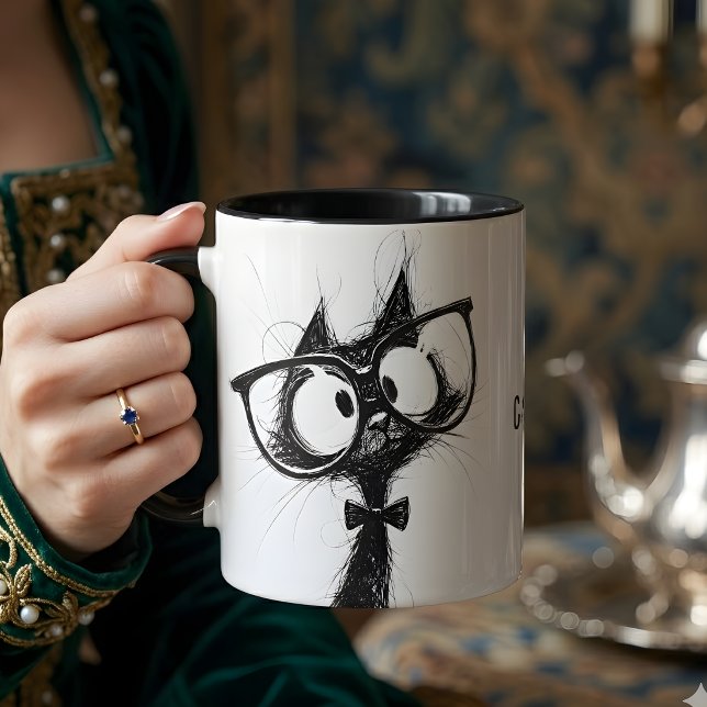 Caneca de Café do Gato Nerd Adorável e Fofo com Óc (Criador carregado)