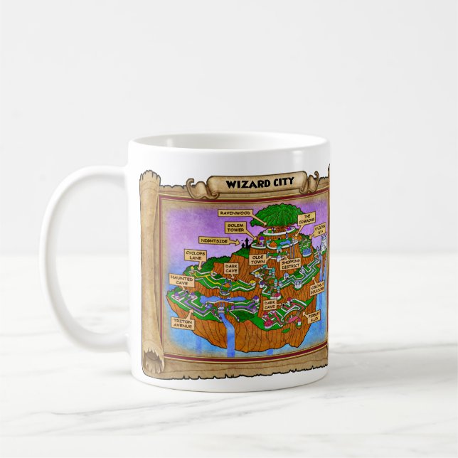 Caneca de café do mapa da cidade do feiticeiro (Esquerda)