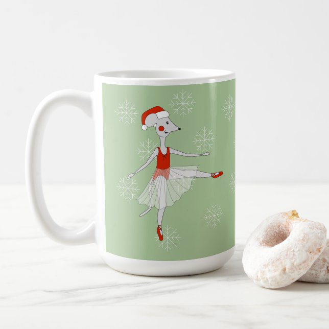 Caneca de Café do Natal com Bailarina e Flocos de  (Com Donut)