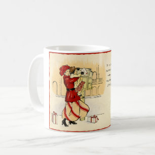 Caneca de café do Natal do cartão da biblioteca 