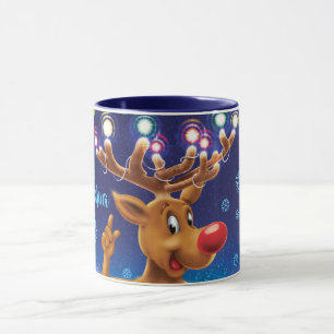 Caneca de café do Natal, Rudolph & luzes feitos