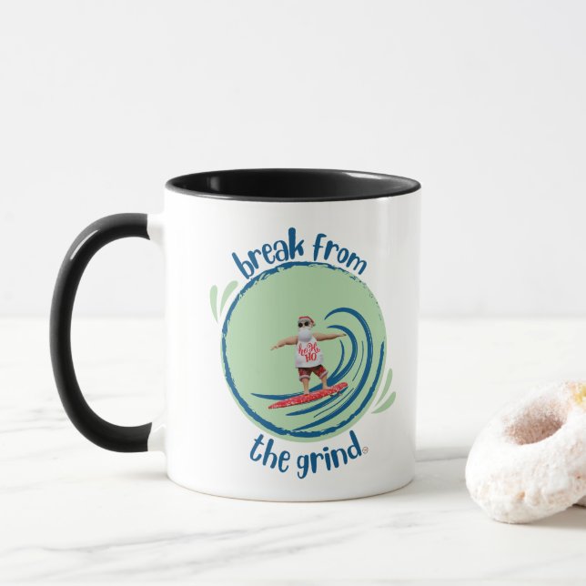 Caneca de Café do Papai Noel Surfista (Com Donut)