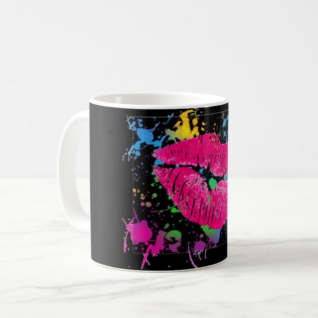 Caneca de café do Splatter da pintura dos lábios (Frente Esquerda)