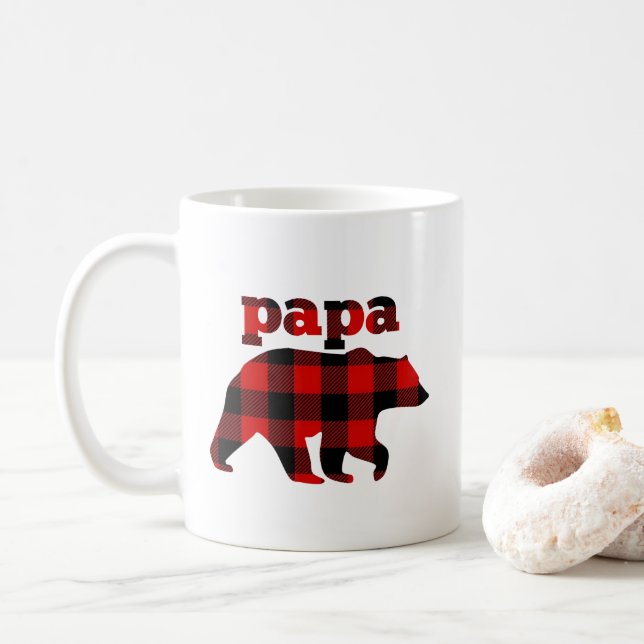 Caneca De Café Do "urso da papá da xadrez búfalo " (Com Donut)