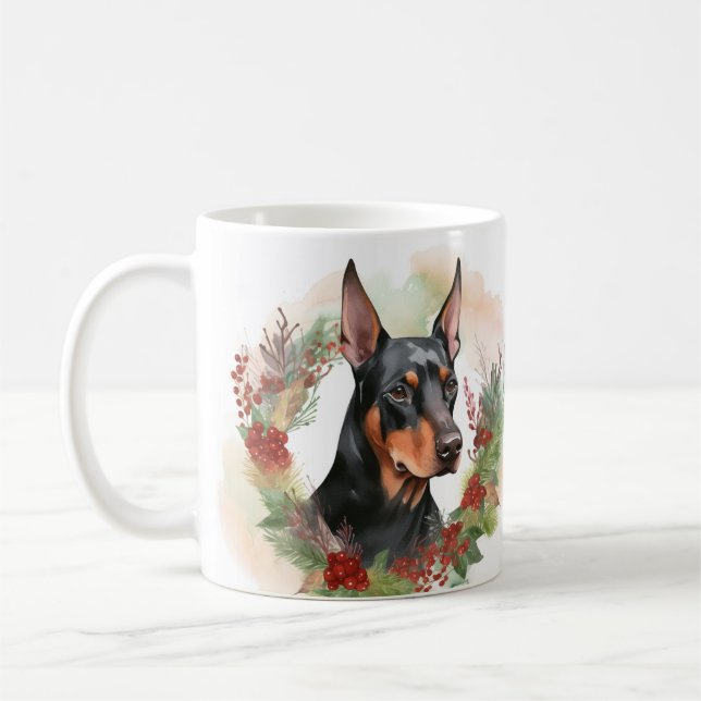 Caneca De Café Doberman Christmas Wreath Festivo Pup (Esquerda)