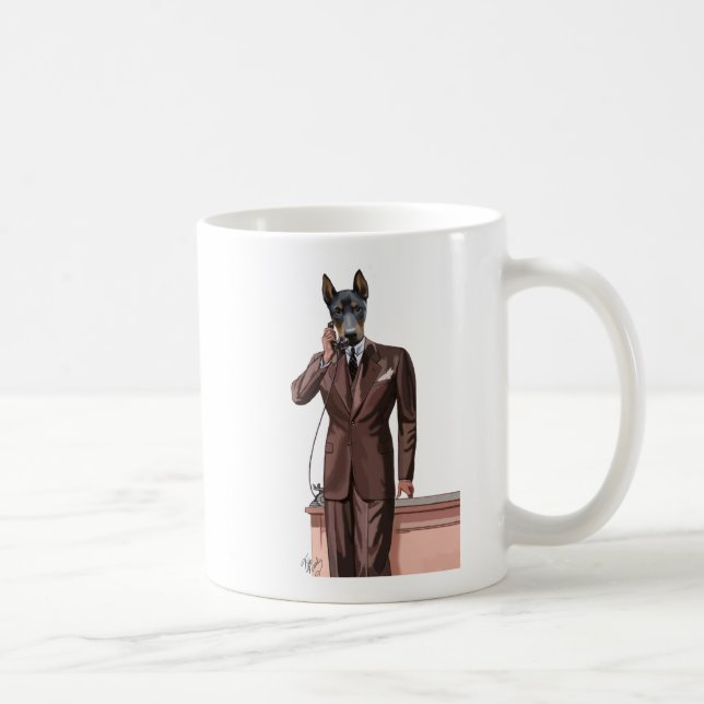 Caneca De Café Doberman no Telefone (Direita)
