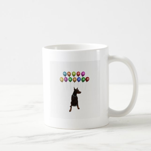 Caneca De Café Doberman Pinscher desejando o Feliz ano novo 2016 (Direita)