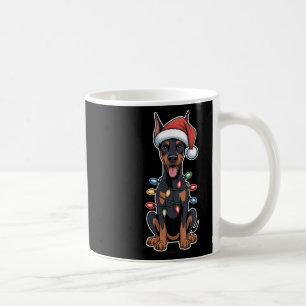 Caneca De Café Doberman Pinscher Embalado Em Luzes De Natal