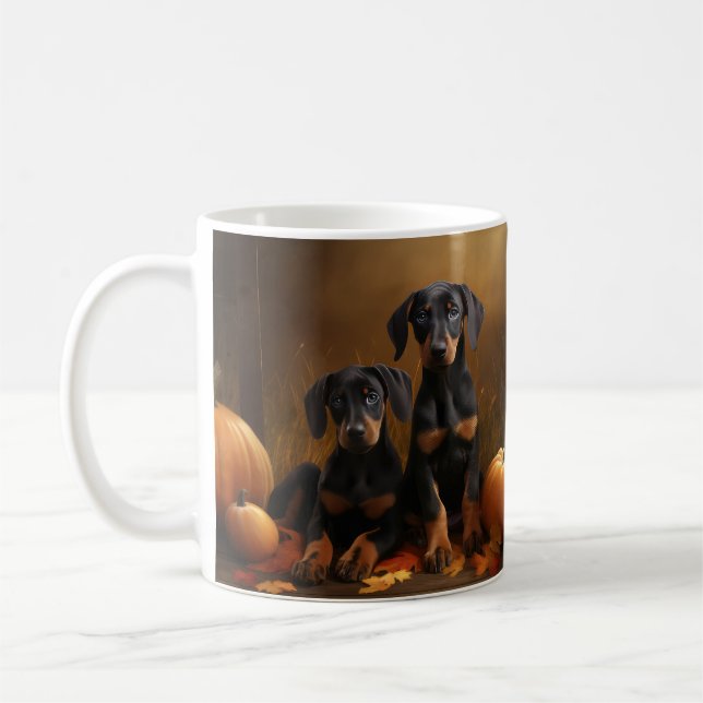 Caneca De Café Doberman Puppy Autumn Delight Pumpkin (Esquerda)