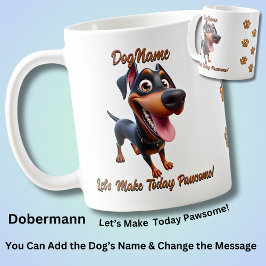 Caneca De Café Dobermann, adicione o nome do cão, altere o texto