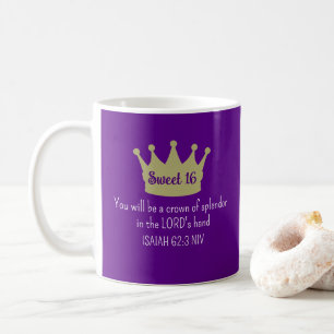 Caneca De Café Doce 16 Bíblia Verso Escuro Roxo e Dourado