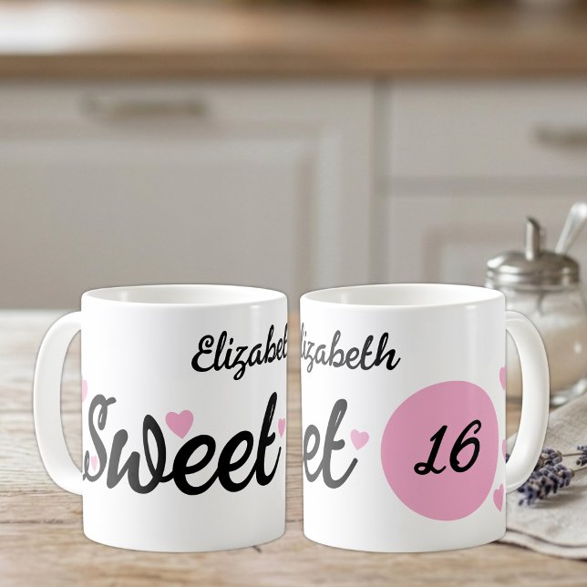 Caneca De Café Doce 16 nome cor-de-rosa 16 anos (Criador carregado)
