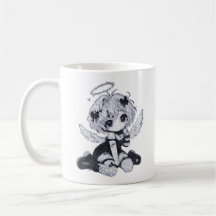 Doce Anjo Fada Gótico Chibi Preto & Branco Anime