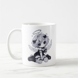 Caneca De Café Doce Anjo Fada Gótico Chibi Preto & Branco Anime