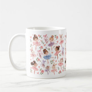 Caneca De Café Doce Bailarina de Pastel e Padrão de Jardim Floral