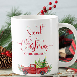 Caneca De Café Doce Caminhão Vermelho Vintage de Natal, Feriado