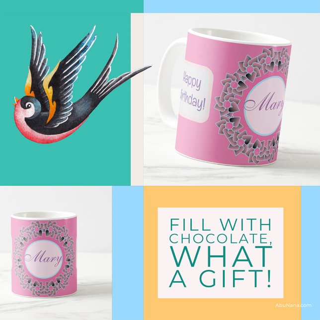 Caneca De Café Doce Corações e Design Floral (Criador carregado)