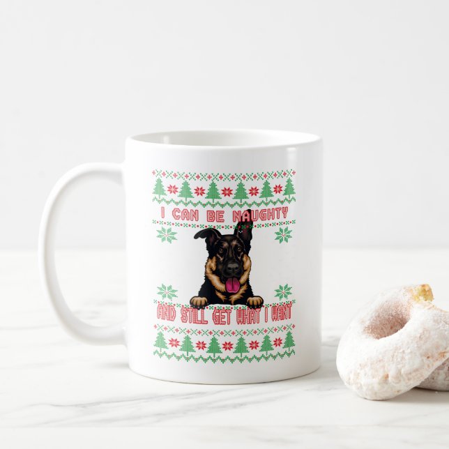 Caneca De Café Doce de Natal Feio German shepherd (Com Donut)