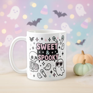 Caneca De Café Doce e Pastel Rosa Halloween
