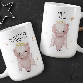 Caneca De Café Doce Festivo Malicioso ou Bonzinho Anjo Porco Feri