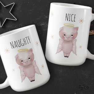 Caneca De Café Doce Festivo Malicioso ou Bonzinho Anjo Porco Feri