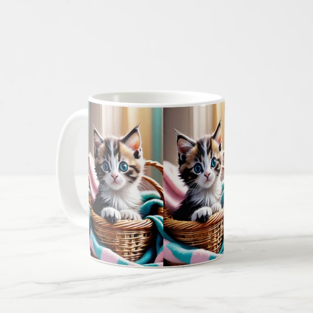 Caneca De Café Doce Gatinho em uma cesta - Momento ensopado (Frente Esquerda)
