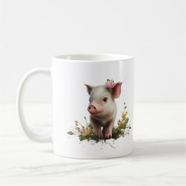 Caneca De Café Doce Leitão com Flores Animal de Fazenda Fofo
