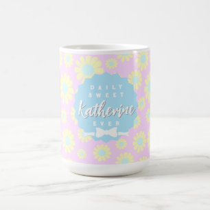 Caneca De Café Doce Margarida Pastel Cor-de-rosa Amarelo