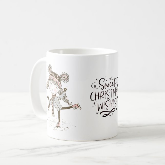 Caneca De Café Doce Natal Deseja Patinação De Gelo (Frente Esquerda)