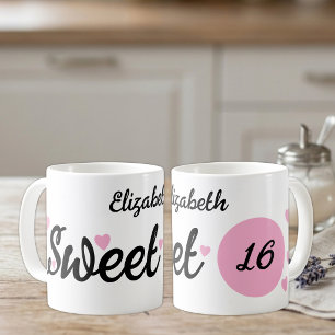 Caneca De Café Doce nome de 16 anos rosa