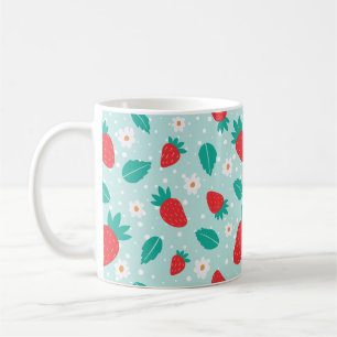 Caneca De Café Doce Padrão de Flor de Morango em Turquesa